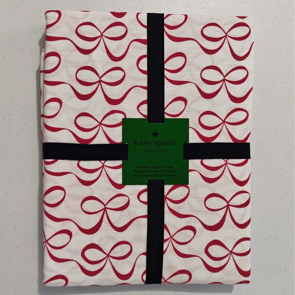 NEW Kate Spade Red Bows Tablecloth 60 X 102 Oblong White Valentines Christmas